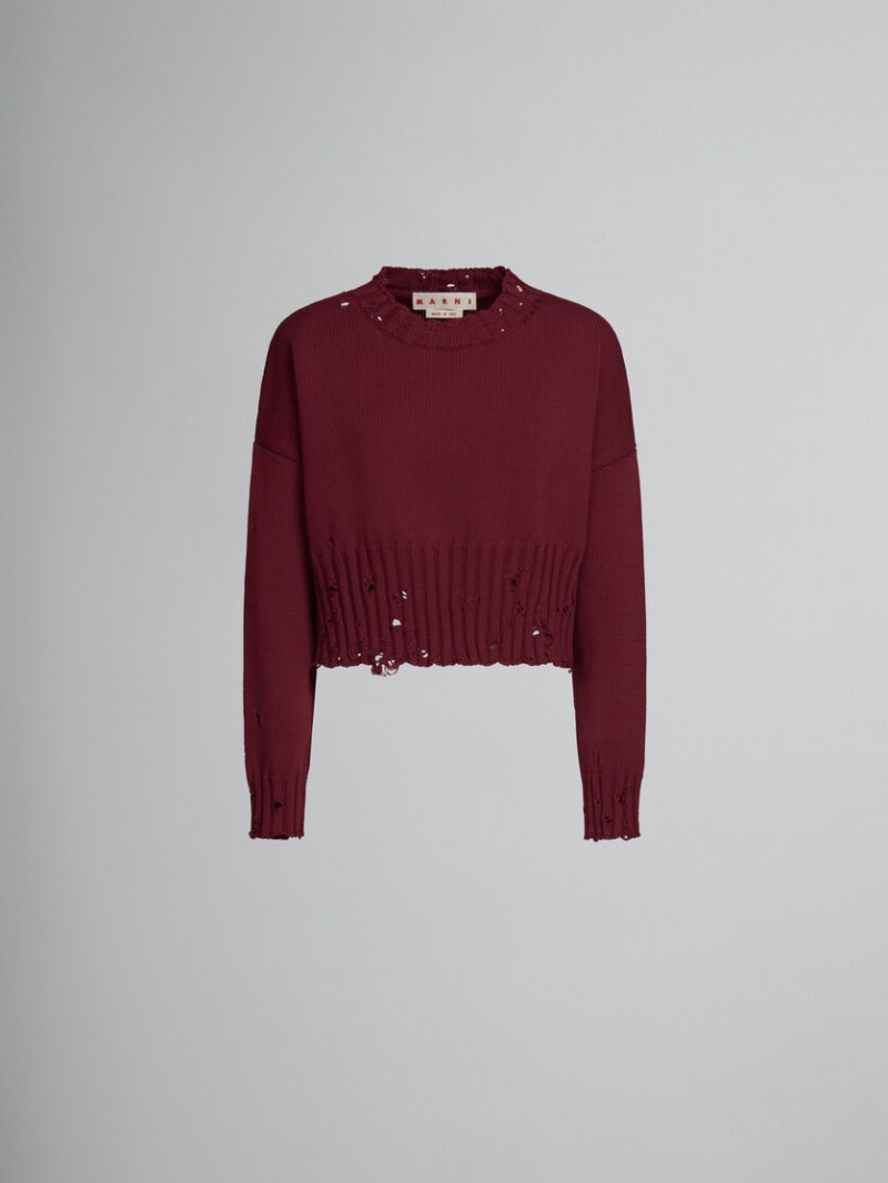 Marni Ruby Red βαμβακερα Cropped πουλοβερ κοκκινα | GRICD79016