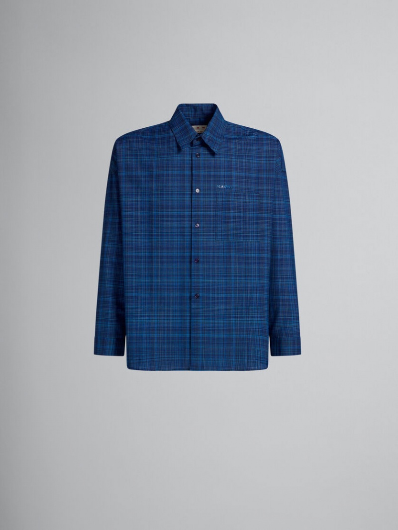 Marni Shirt Checked Light Μαλλί μπλε ανοιχτο | XGRGW24116