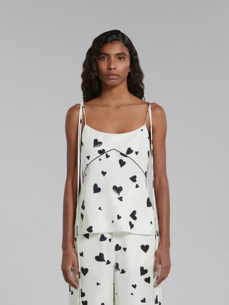 Marni Silk Camisole With Bunch Of Hearts Print ασπρα | GREAH45798