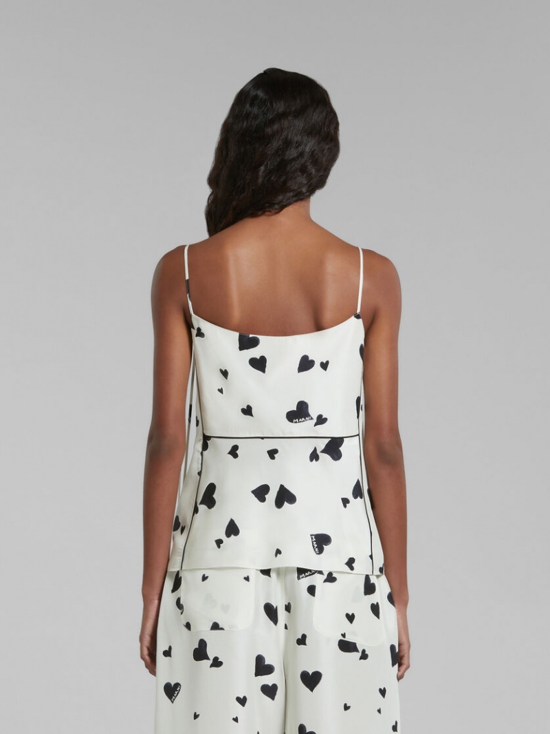 Marni Silk Camisole With Bunch Of Hearts Print ασπρα | GREAH45798