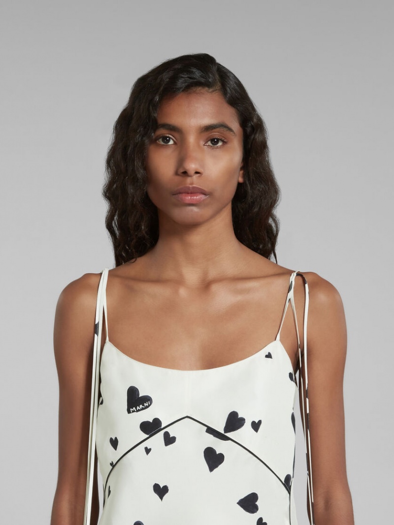 Marni Silk Camisole With Bunch Of Hearts Print ασπρα | GREAH45798