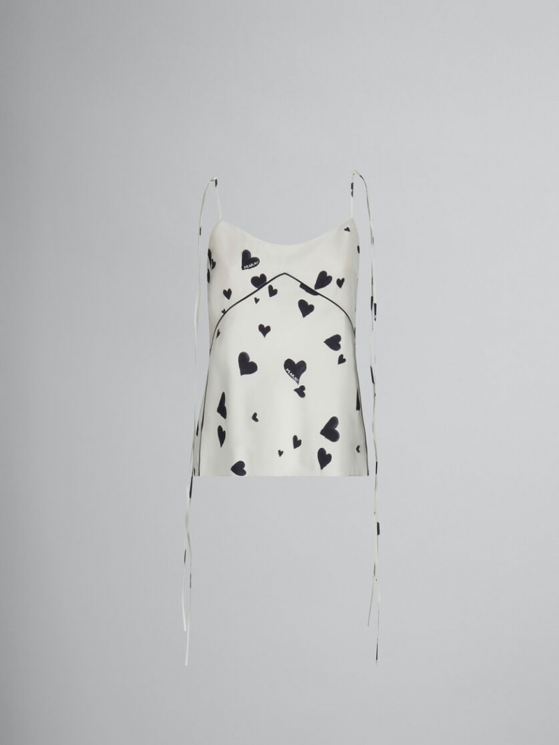 Marni Silk Camisole With Bunch Of Hearts Print ασπρα | GREAH45798