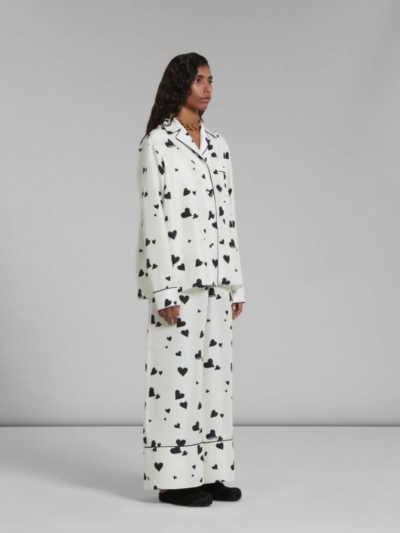 Marni Silk Pyjama Shirt With Bunch Of Hearts Print ασπρα | GGRUC29801