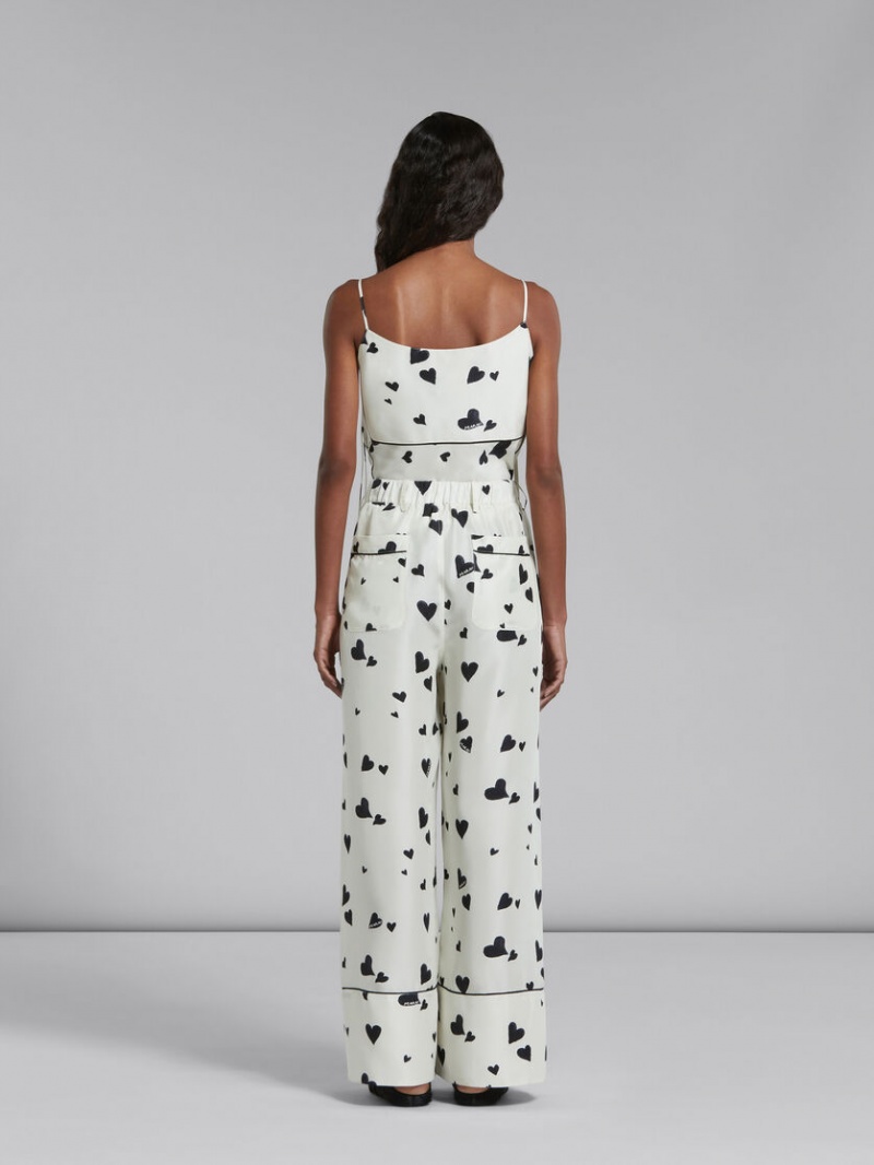 Marni Silk Pyjama Trousers With Bunch Of Hearts Print ασπρα | PGRER35909