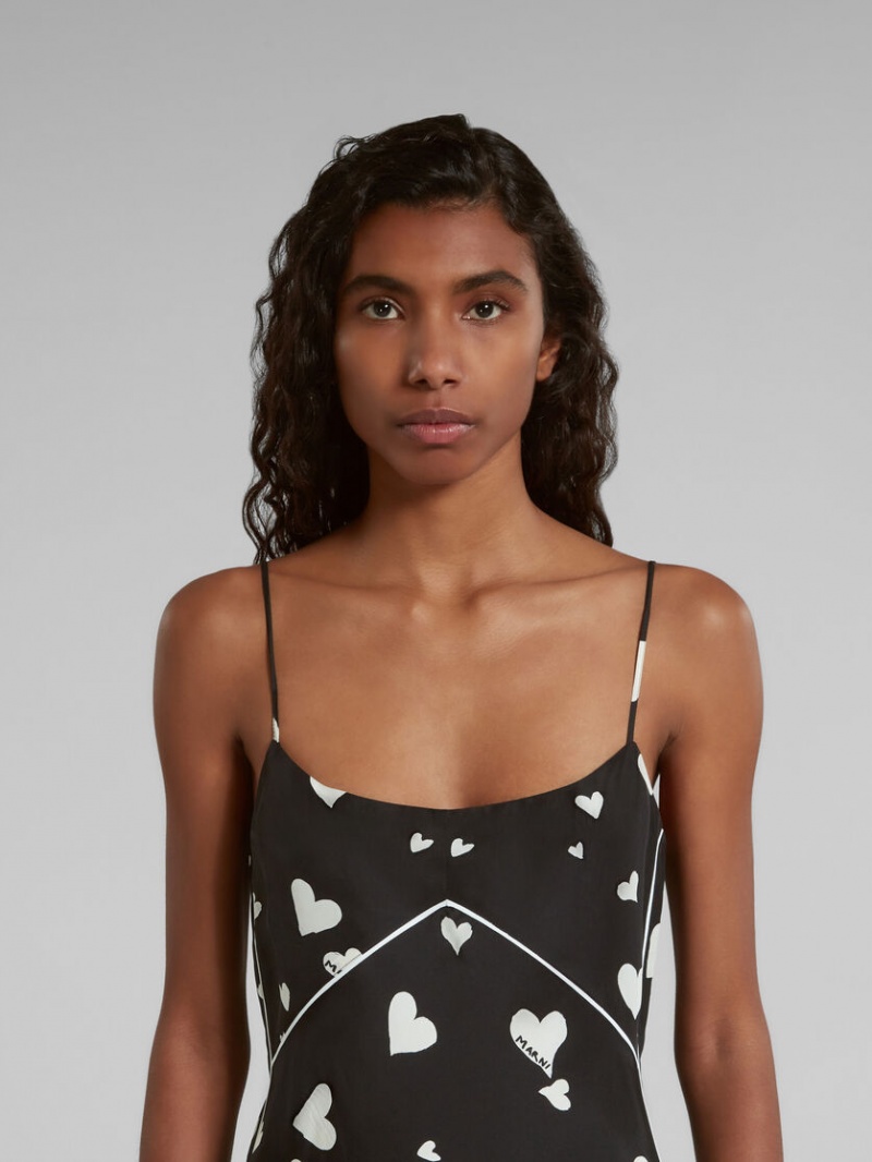 Marni Silk Slip With Bunch Of Hearts Print μαυρα | EGRHC27480