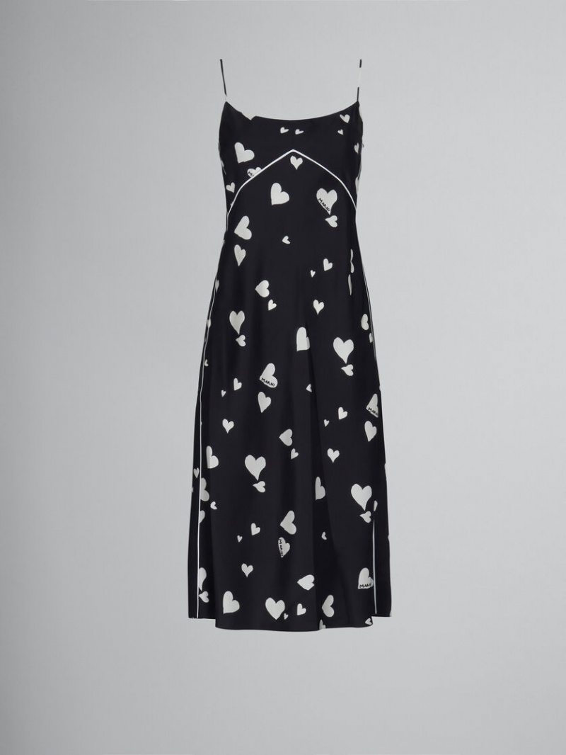 Marni Silk Slip With Bunch Of Hearts Print μαυρα | EGRHC27480