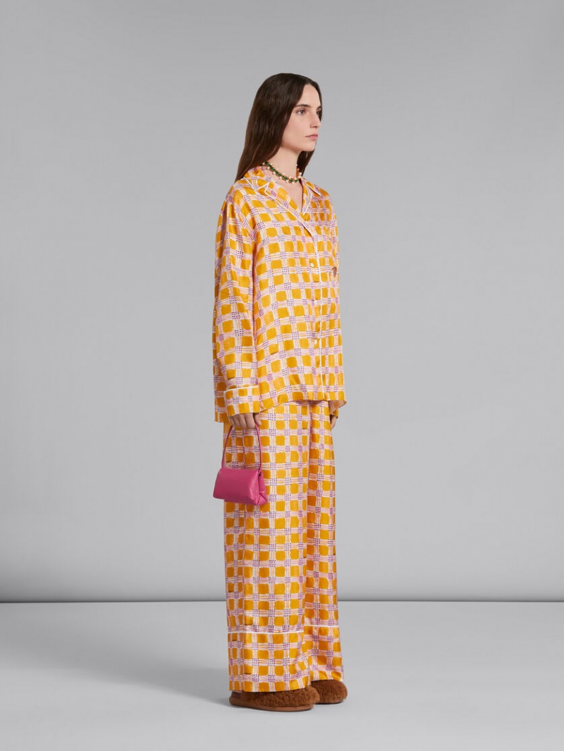 Marni Silk Twill Pyjama Shirt With Check Fields Print κίτρινα | QGRWA25421