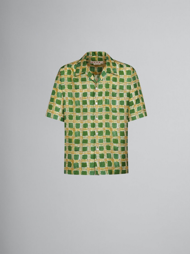 Marni Silk Twill Shirt With Check Fields Print πρασινο | PGRQX99996