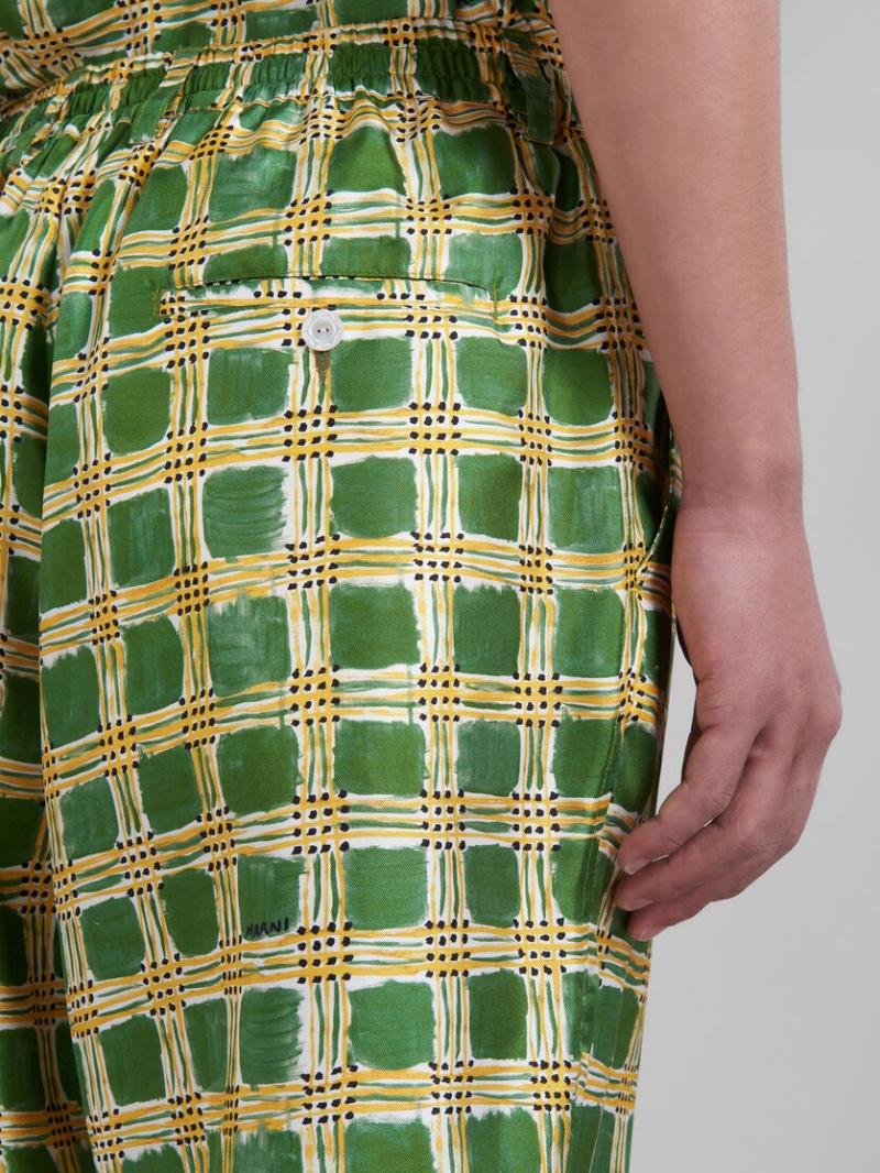 Marni Silk Twill Shorts With Check Fields Print πρασινο | DGRKV70260