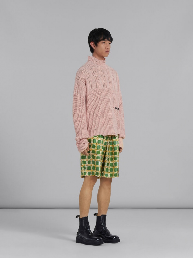 Marni Silk Twill Shorts With Check Fields Print πρασινο | DGRKV70260