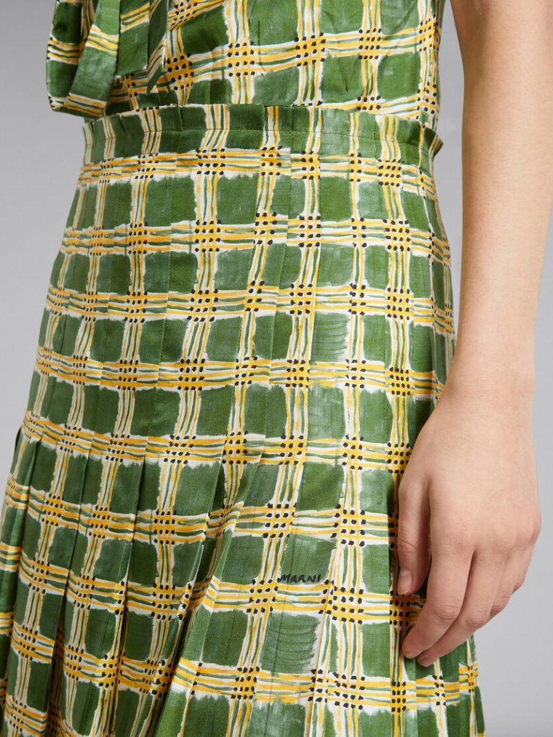 Marni Silk Twill Skirt With Check Fields Print πρασινο | GRJBT76855