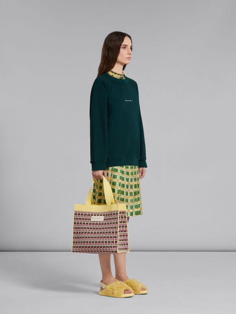 Marni Silk Twill Skirt With Check Fields Print πρασινο | GRJBT76855