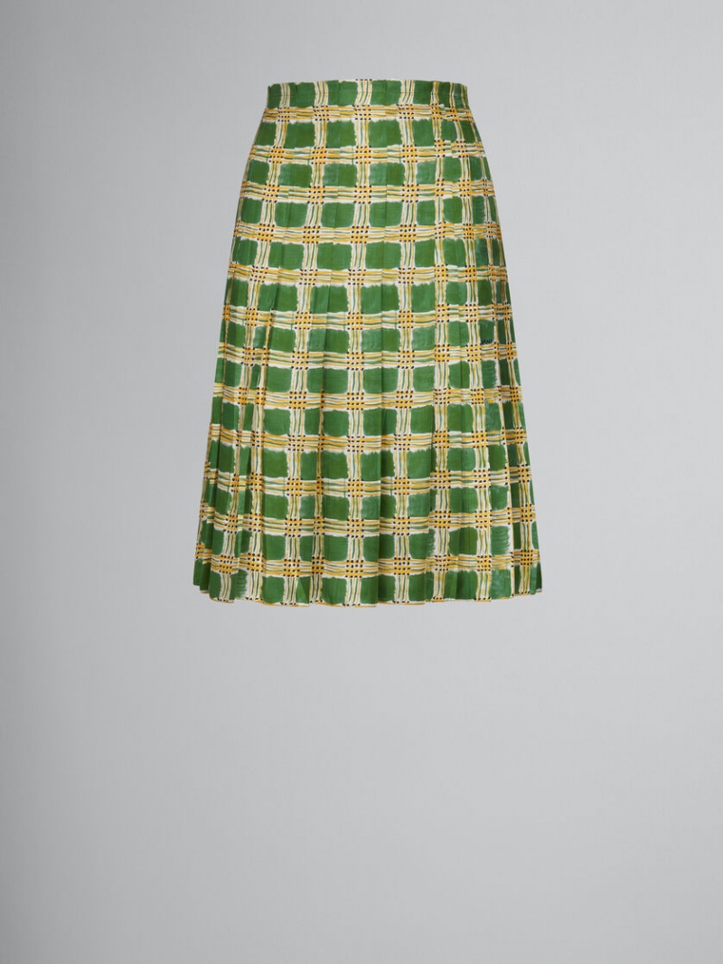 Marni Silk Twill Skirt With Check Fields Print πρασινο | GRJBT76855