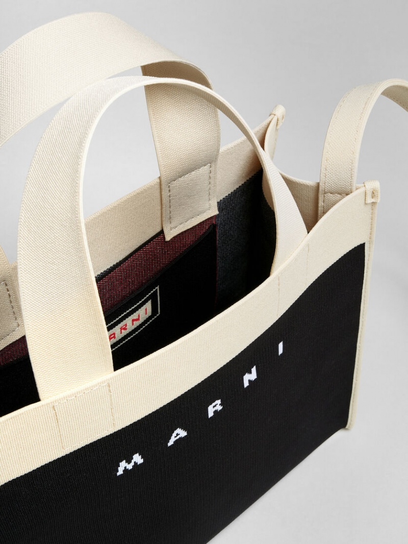 Marni Small Shopping Bag Jacquard μαυρα ασπρα | GRJKU98625