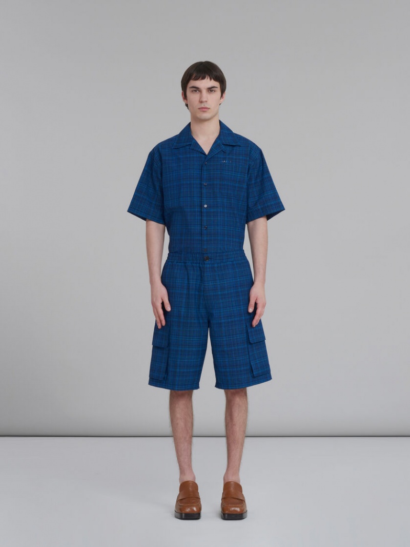 Marni Stretch waist Cargo Shorts In Checked Light Μαλλί μπλε ανοιχτο | FGRHY51169