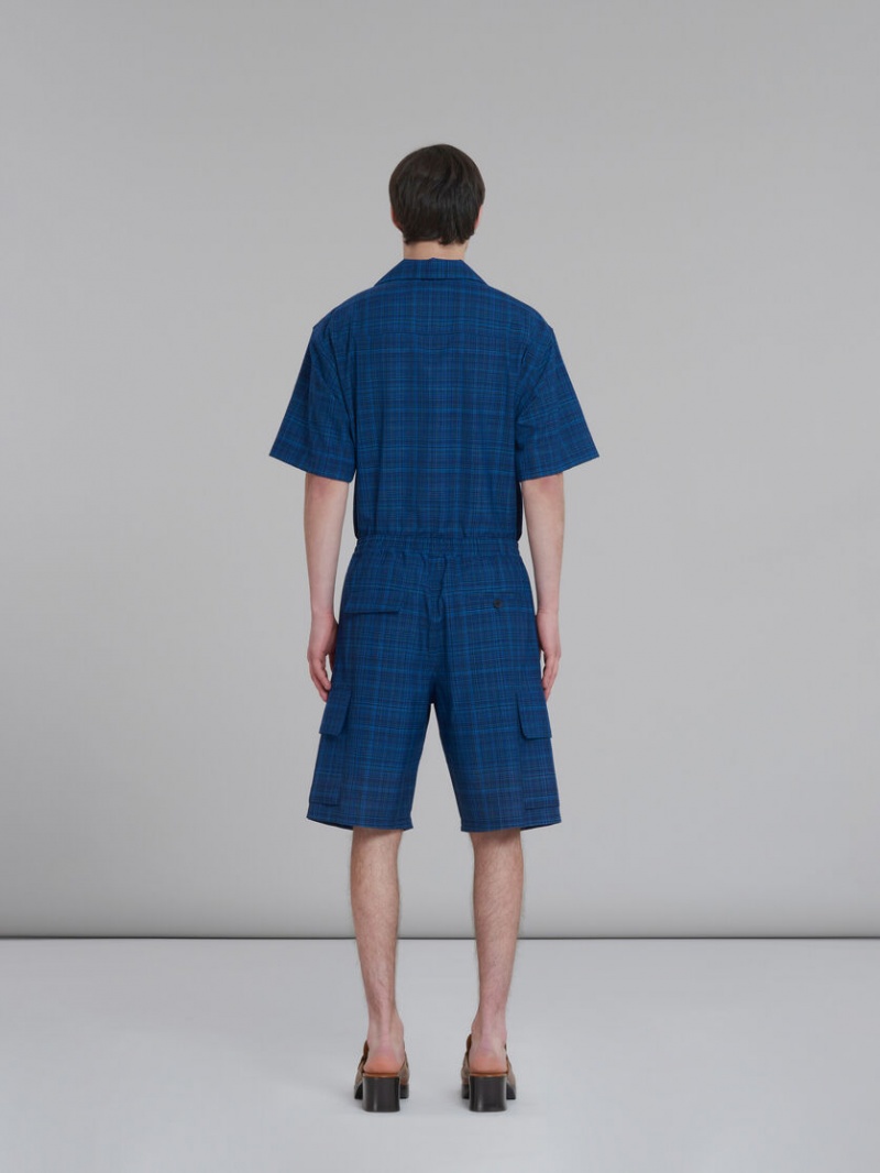 Marni Stretch waist Cargo Shorts In Checked Light Μαλλί μπλε ανοιχτο | FGRHY51169