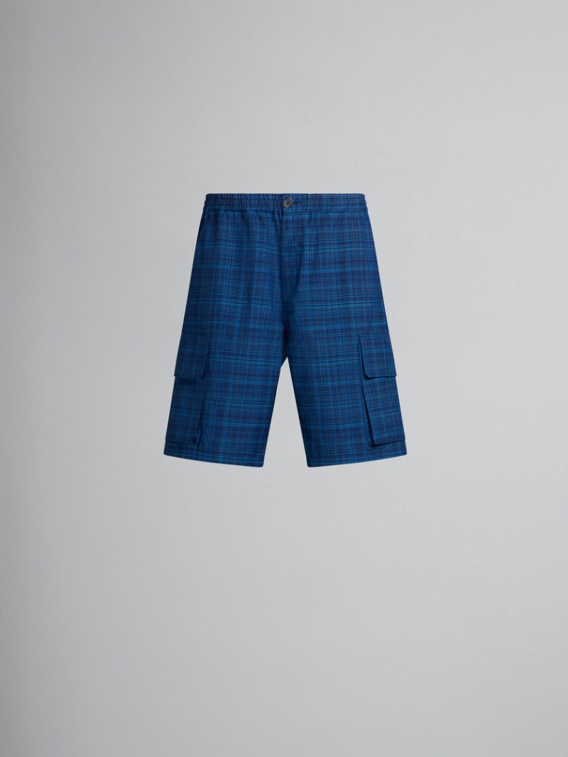 Marni Stretch waist Cargo Shorts In Checked Light Μαλλί μπλε ανοιχτο | FGRHY51169