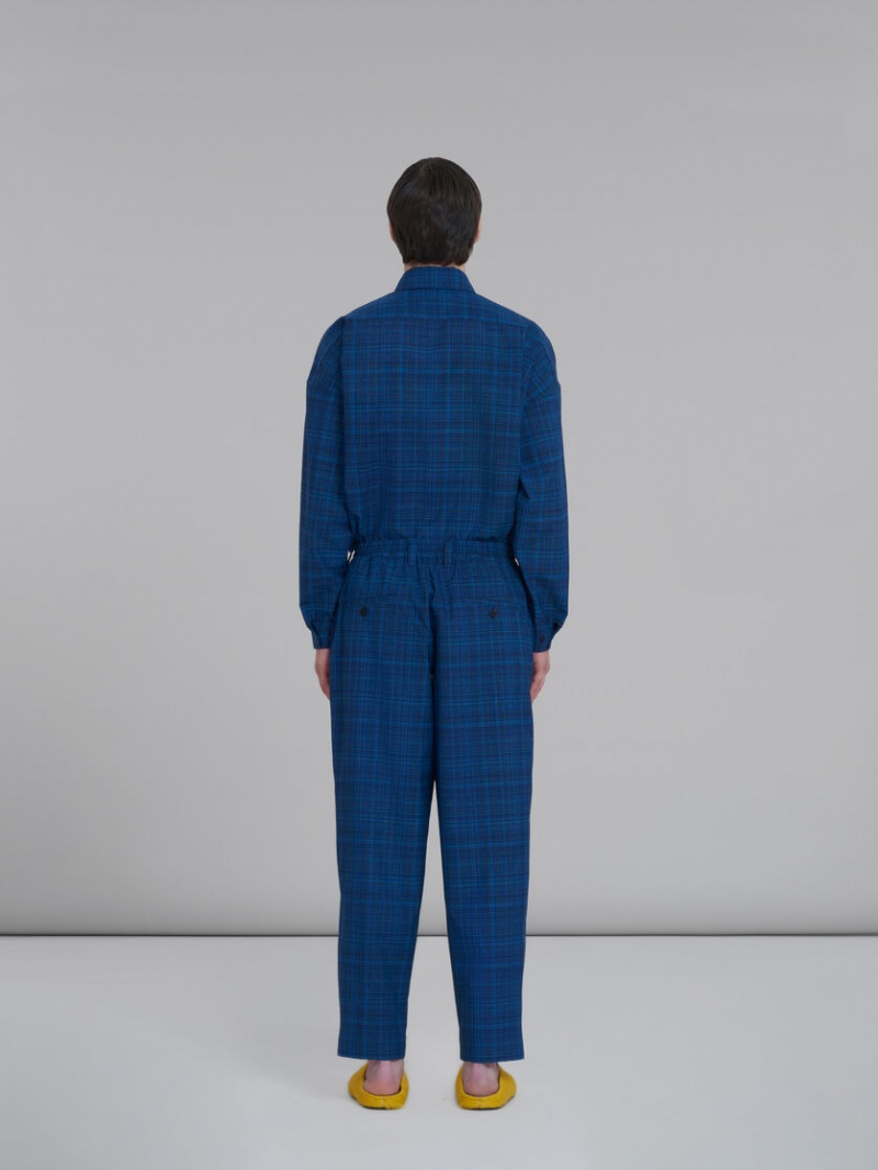 Marni Stretch waist Trousers In Checked Light Μαλλί μπλε ανοιχτο | GRJBT28963