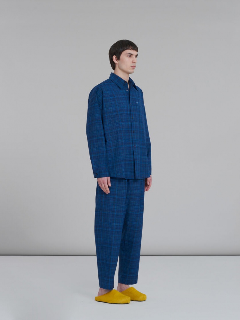 Marni Stretch waist Trousers In Checked Light Μαλλί μπλε ανοιχτο | GRJBT28963