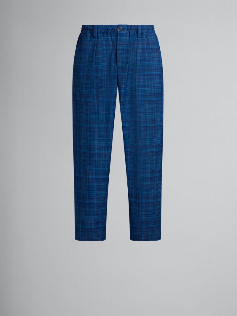 Marni Stretch waist Trousers In Checked Light Μαλλί μπλε ανοιχτο | GRJBT28963