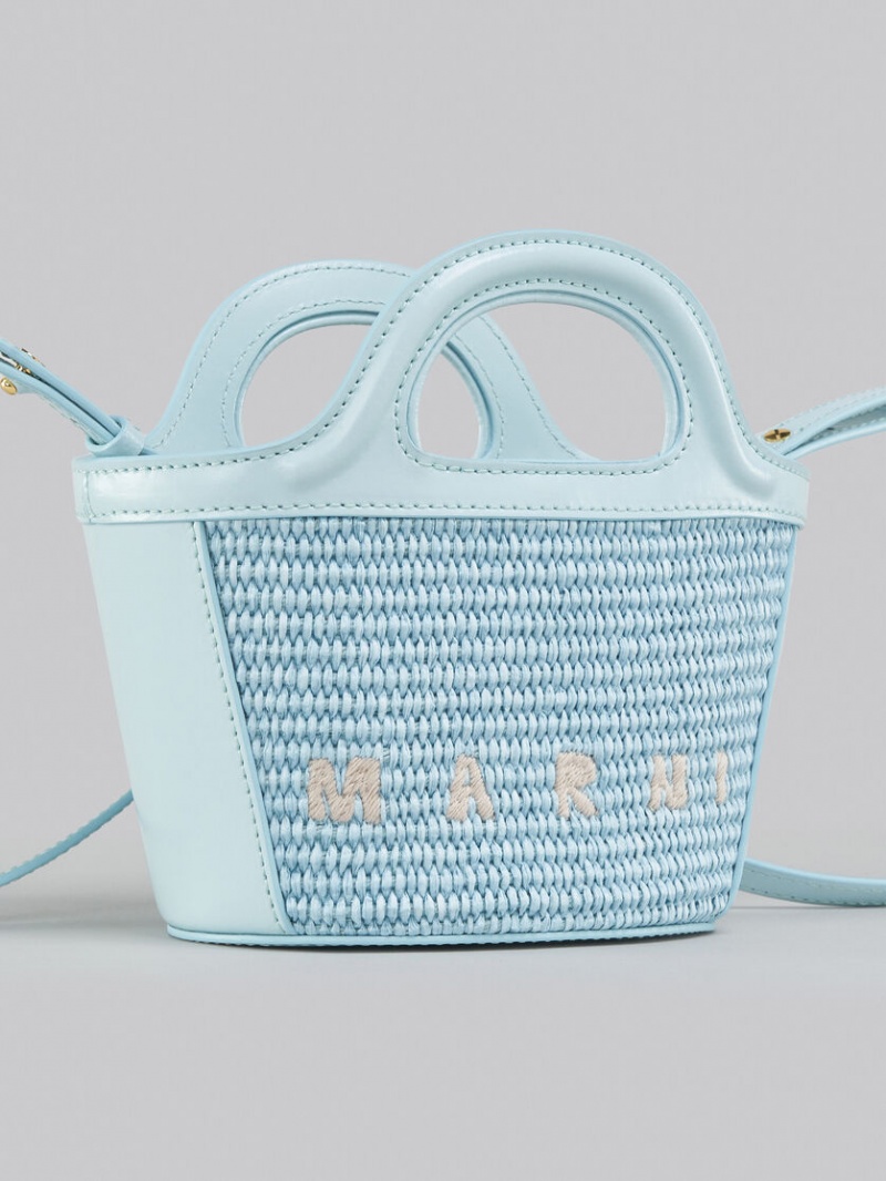 Marni Tropicalia Micro Bag δερματινα And Raffia ανοιχτο μπλε | GRNZX23440