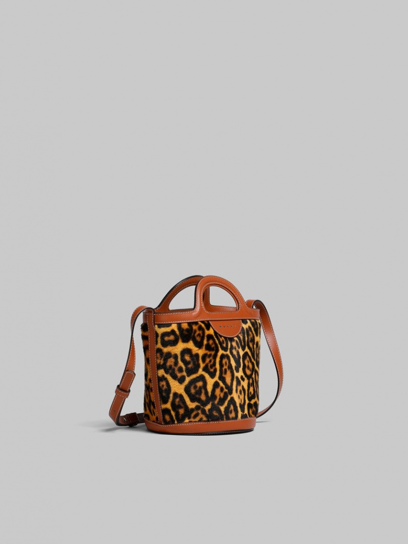 Marni Tropicalia Mini Bucket Bag κοντο-hair Shearling λεοπαρ | BGRSD71497