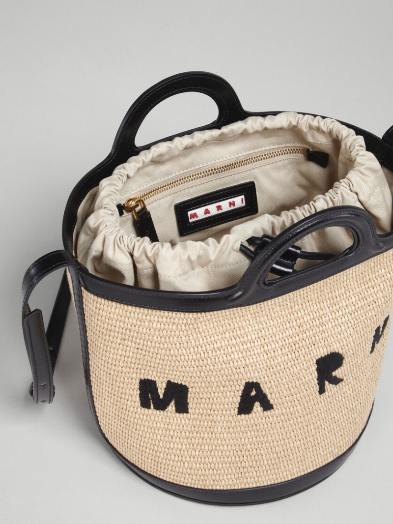 Marni Tropicalia Small Bucket Bag δερματινα And Raffia μαυρα | MGRFT59541