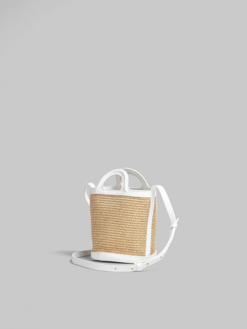 Marni Tropicalia Small Bucket Bag δερματινα And Raffia ασπρα | ZGRNQ18199