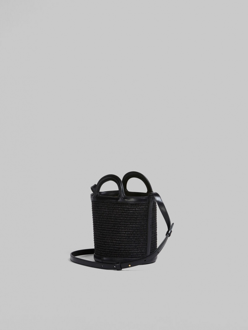 Marni Tropicalia Small Bucket Bag δερματινα And Raffia μαυρα | ZGRNQ92914