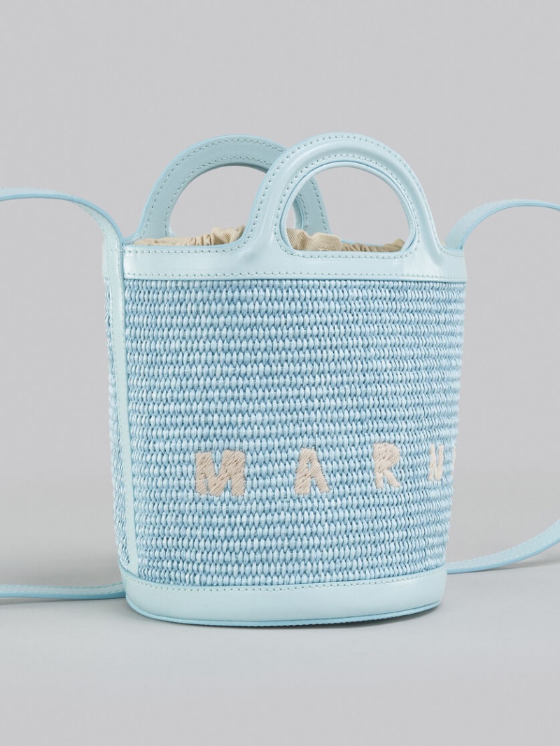 Marni Tropicalia Small Bucket Bag δερματινα And Raffia ανοιχτο μπλε | EGRHC96163