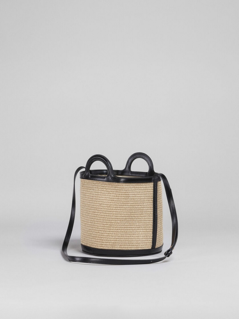 Marni Tropicalia Small Bucket Bag δερματινα And Raffia μαυρα | LGRSX26896