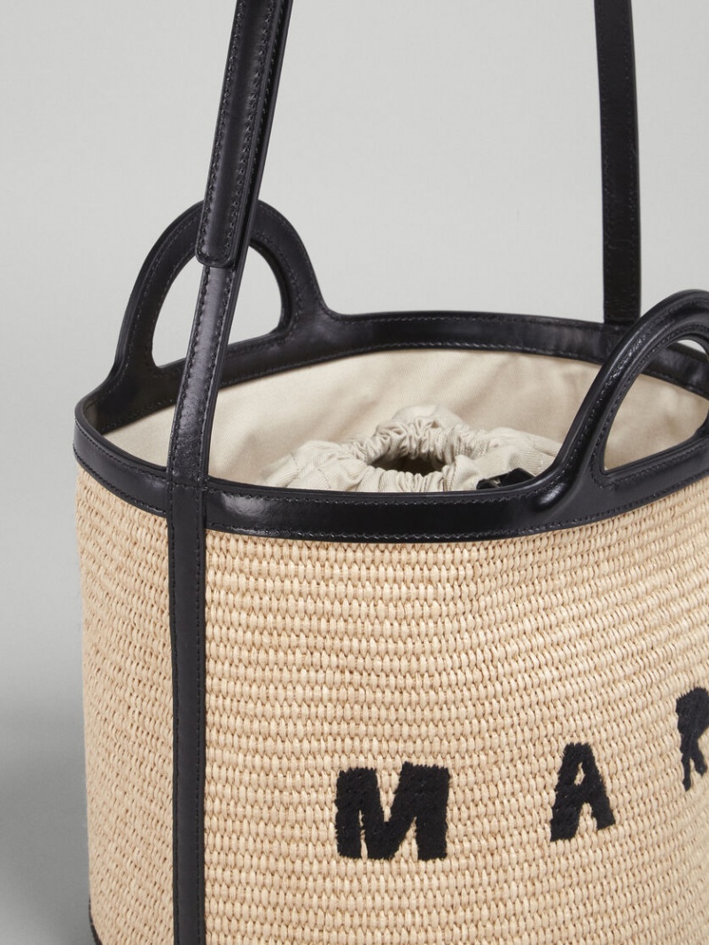 Marni Tropicalia Small Bucket Bag δερματινα And Raffia μαυρα | LGRSX26896