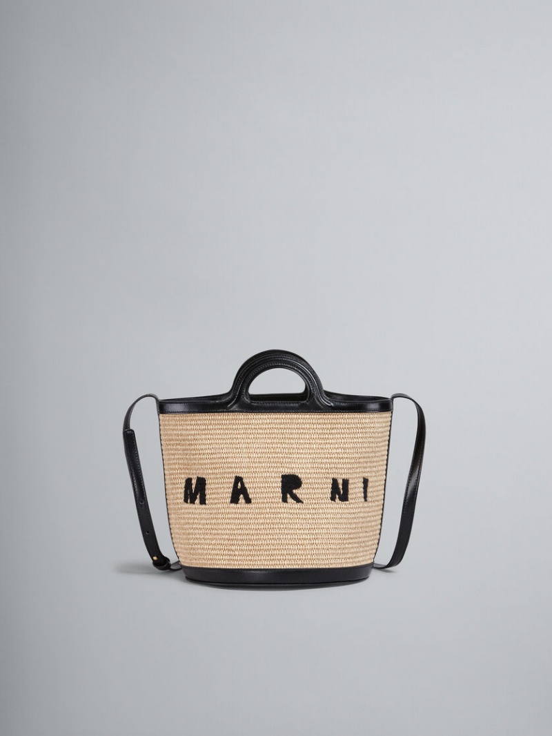 Marni Tropicalia Small Bucket Bag δερματινα And Raffia μαυρα | LGRSX26896