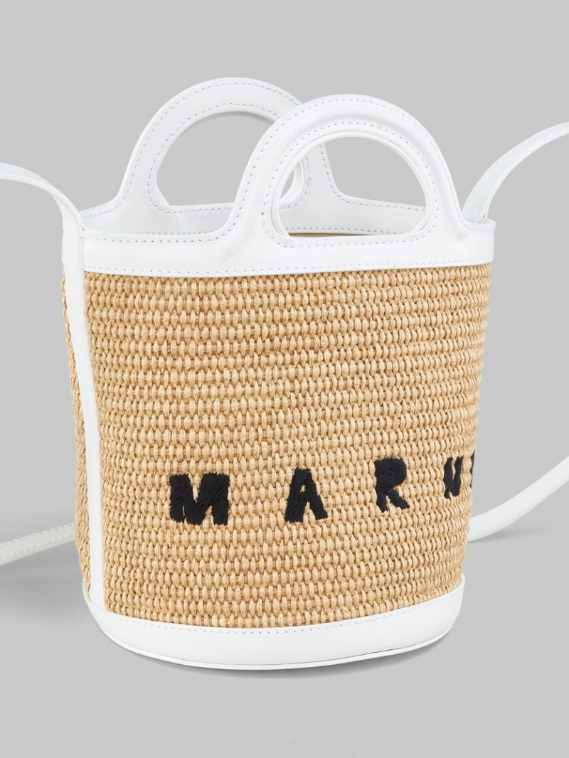 Marni Tropicalia Small Bucket Bag δερματινα And Raffia ασπρα | GRDYB52668