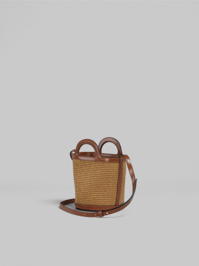 Marni Tropicalia Small Bucket Bag δερματινα And Raffia καφε | ZGRNQ20384