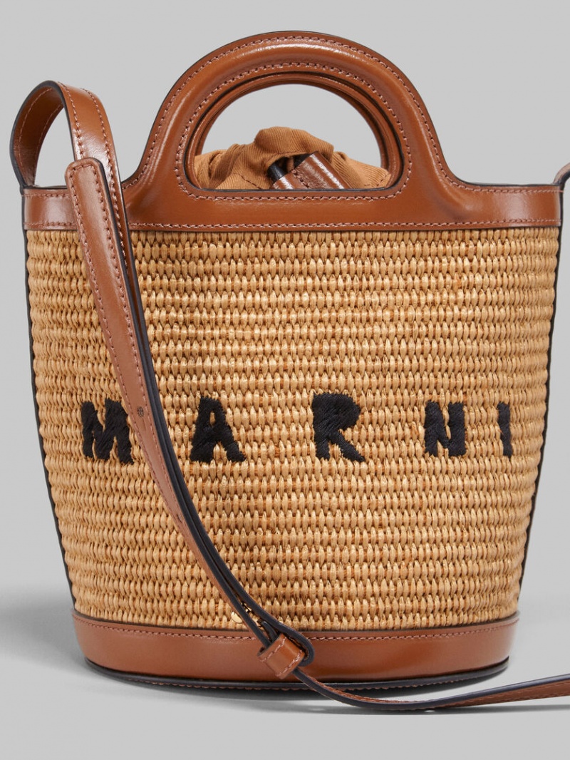 Marni Tropicalia Small Bucket Bag δερματινα And Raffia καφε | ZGRNQ20384