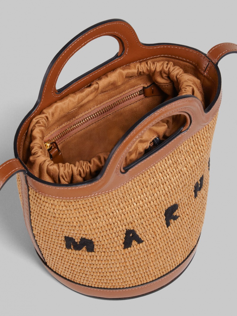 Marni Tropicalia Small Bucket Bag δερματινα And Raffia καφε | ZGRNQ20384