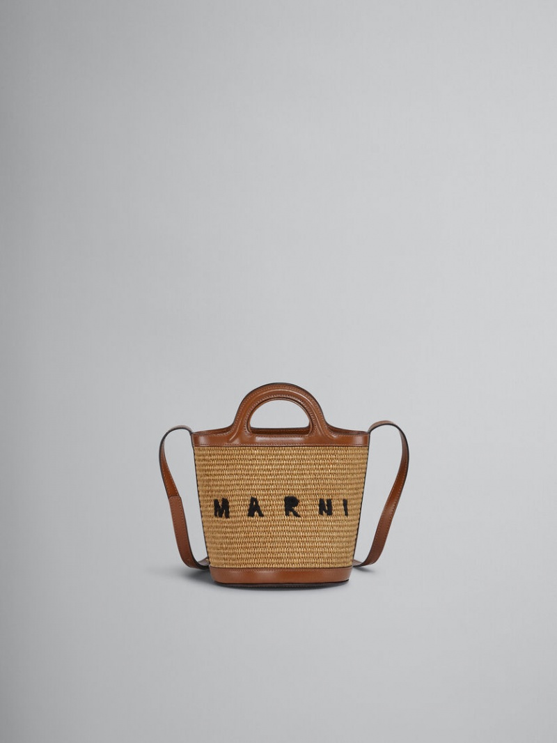 Marni Tropicalia Small Bucket Bag δερματινα And Raffia καφε | ZGRNQ20384