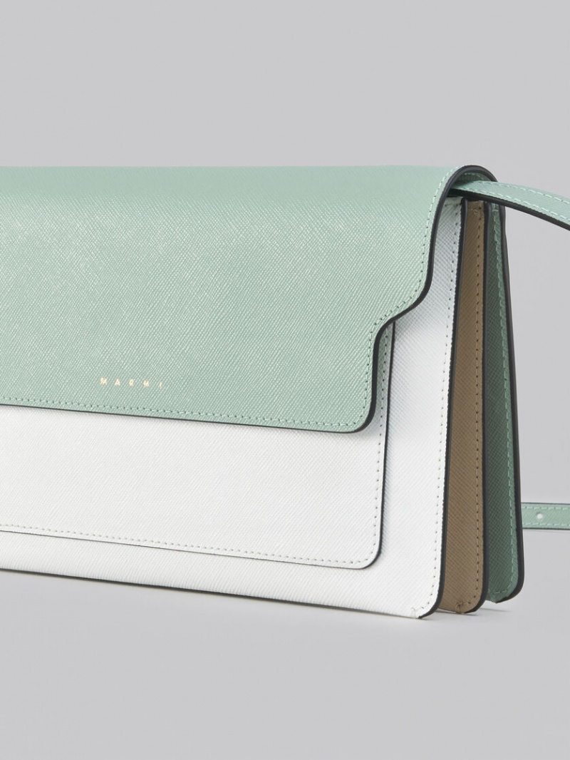 Marni Trunk Clutch δερματινα ανοιχτο πρασινο ασπρα καφε | QGRUV83088