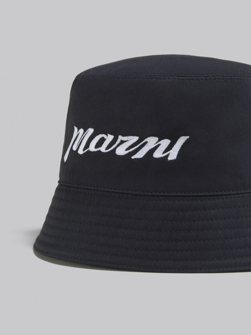 Marni Twill Bucket Hat With Embroidered Logo μαυρα | GRCVG74799