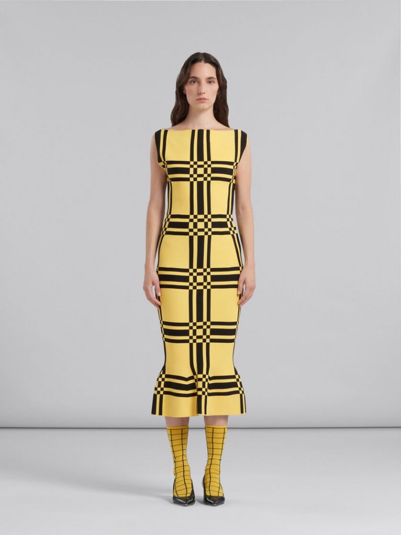 Marni Viscose Sheath With Maxi Check κίτρινα | ZGRMJ92220