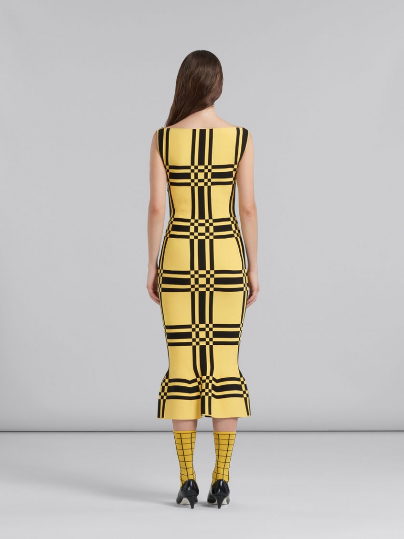 Marni Viscose Sheath With Maxi Check κίτρινα | ZGRMJ92220