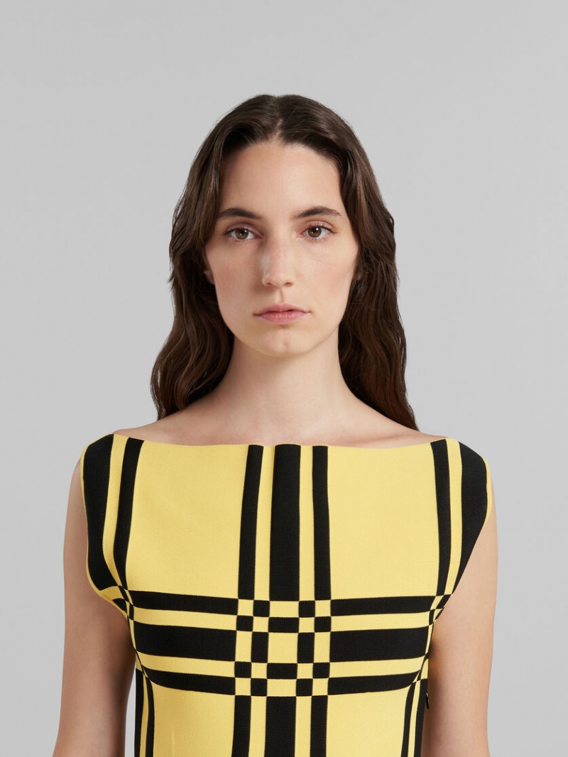 Marni Viscose Sheath With Maxi Check κίτρινα | ZGRMJ92220