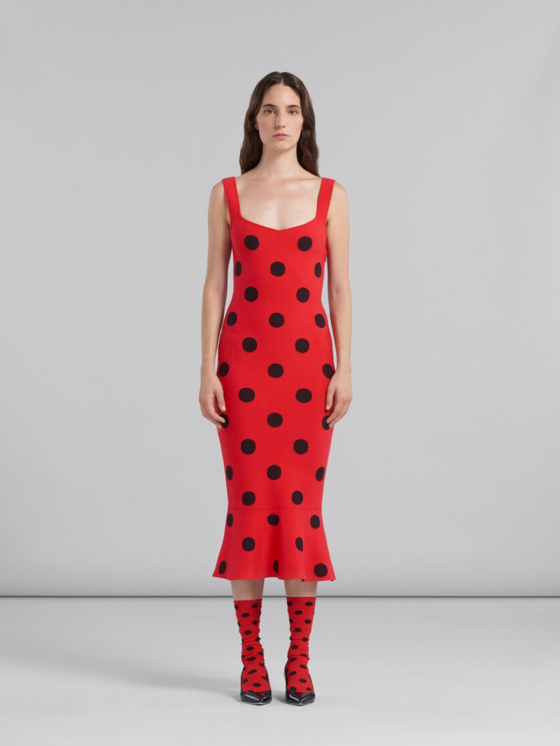 Marni Viscose Sheath With Polka Dots κοκκινα | LGRTR88669