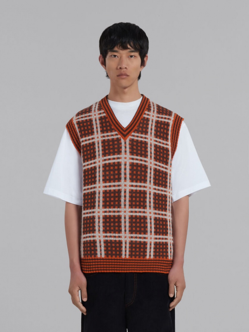 Marni V-neck Vest With '50s Check κοκκινα | ZGRNQ77261