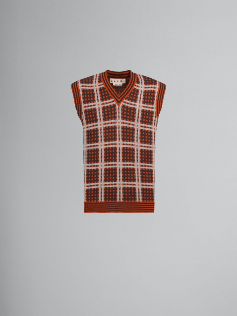 Marni V-neck Vest With \'50s Check κοκκινα | ZGRNQ77261