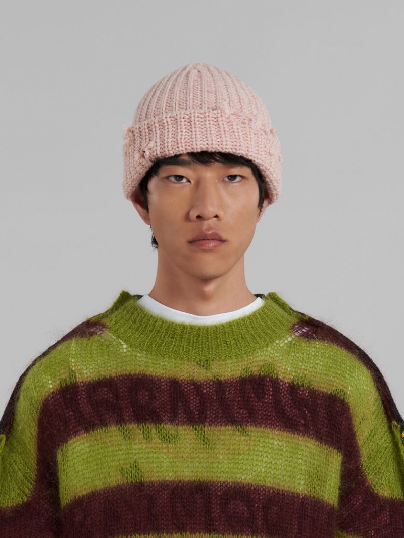 Marni Πλευρωτός Beanie With Hand-stitched Logo ροζ | BGRSO79977