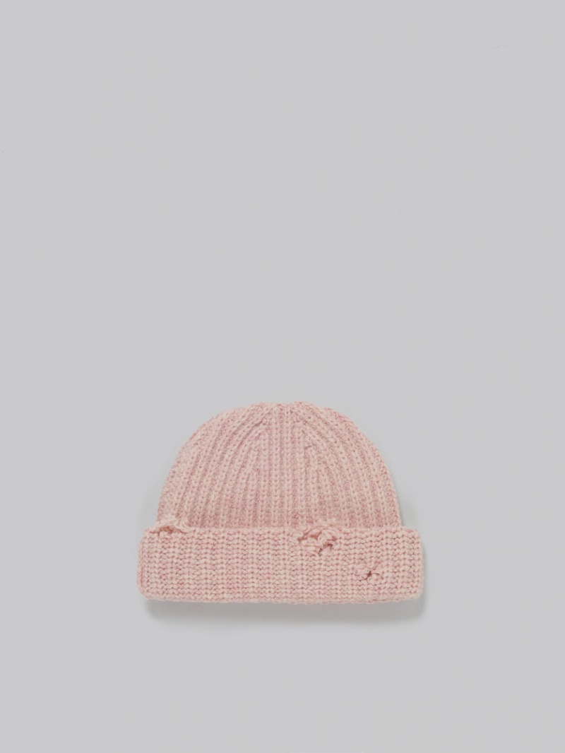 Marni Πλευρωτός Beanie With Hand-stitched Logo ροζ | BGRSO79977