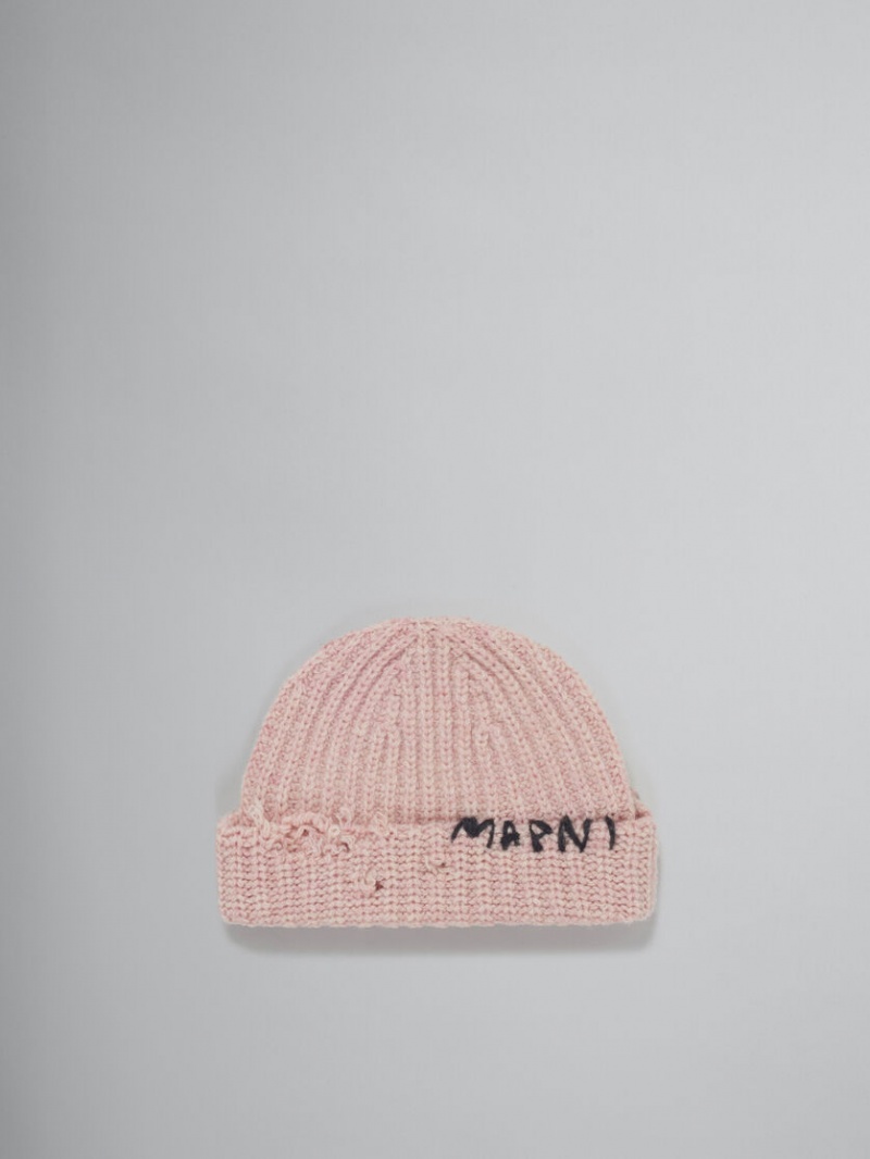 Marni Πλευρωτός Beanie With Hand-stitched Logo ροζ | BGRSO79977