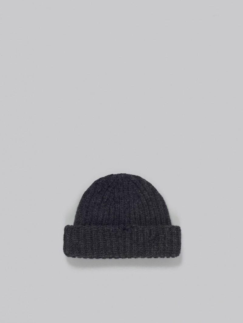 Marni Πλευρωτός Beanie With Hand-stitched Logo σκούρο γκρι | PGRQX41310